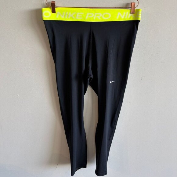 Nike Pro Womens Mid Rise Tight Fit Full Length Leggings Black Size XL - Picture 1 of 9
